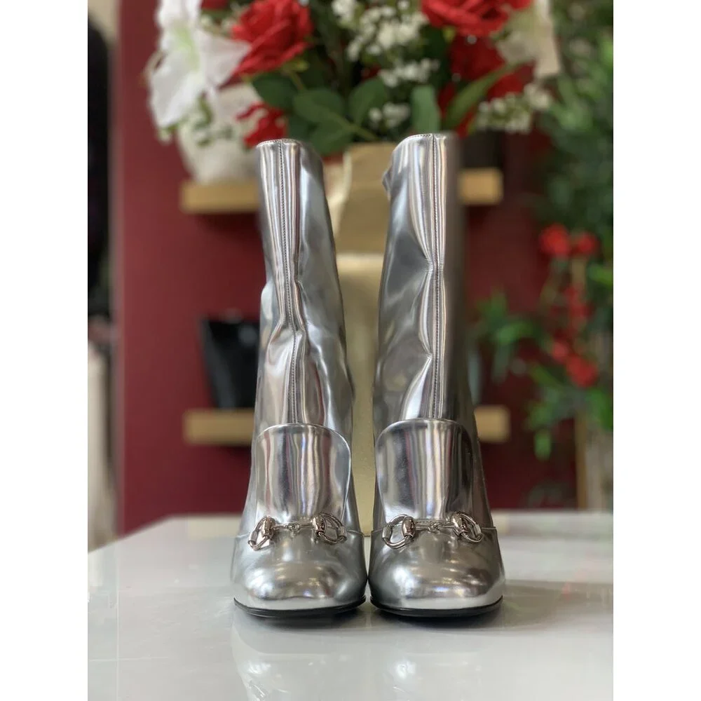Gucci Silver Patent Leather Boots RUNS SMALL - Picture 2 of 8